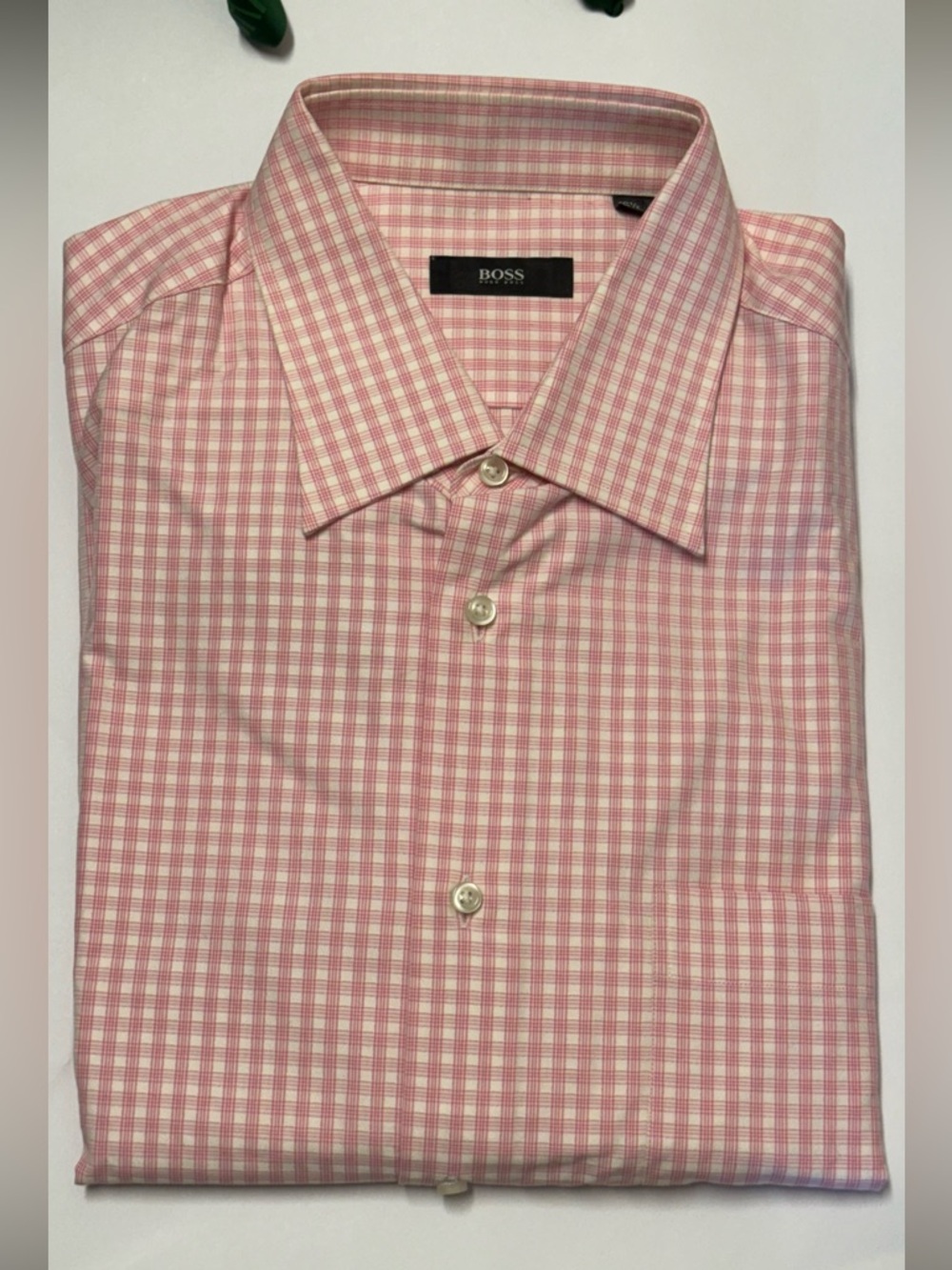 BOSS Pink and White Checked Dress Shirt